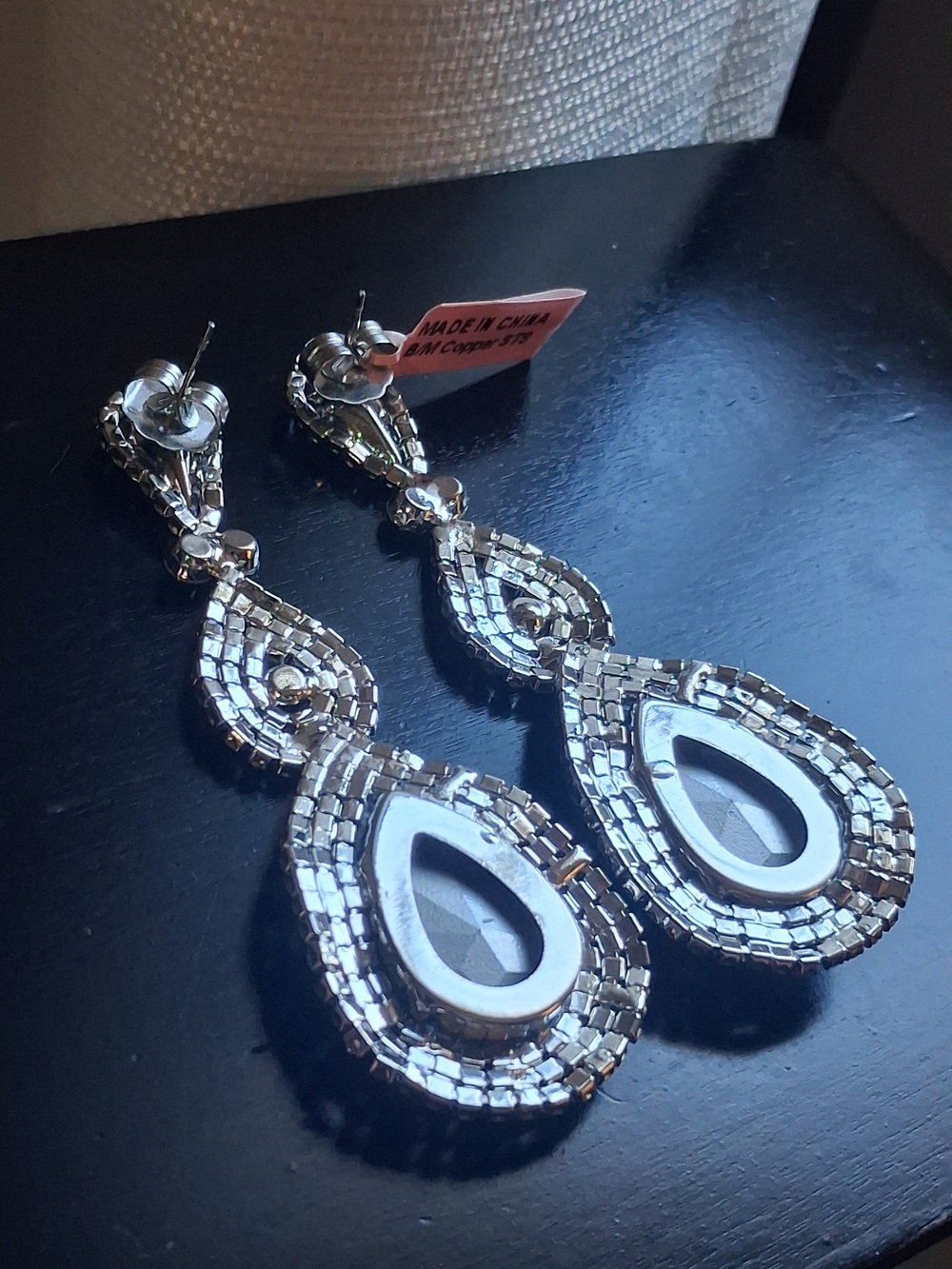 Sapphire Blue Glass Rhinestone Pageant Statement Earrings Prom Event Bridal 3¼" - Picture 5 of 16